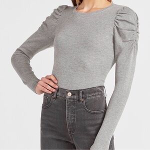 Express Light Gray Ruched Sleeve Top XL